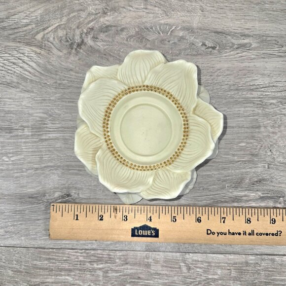 PartyLite Porcelain Magnolia Lotus Flower Blossom Pillar Candle Holder Gold Bead - Picture 6 of 8